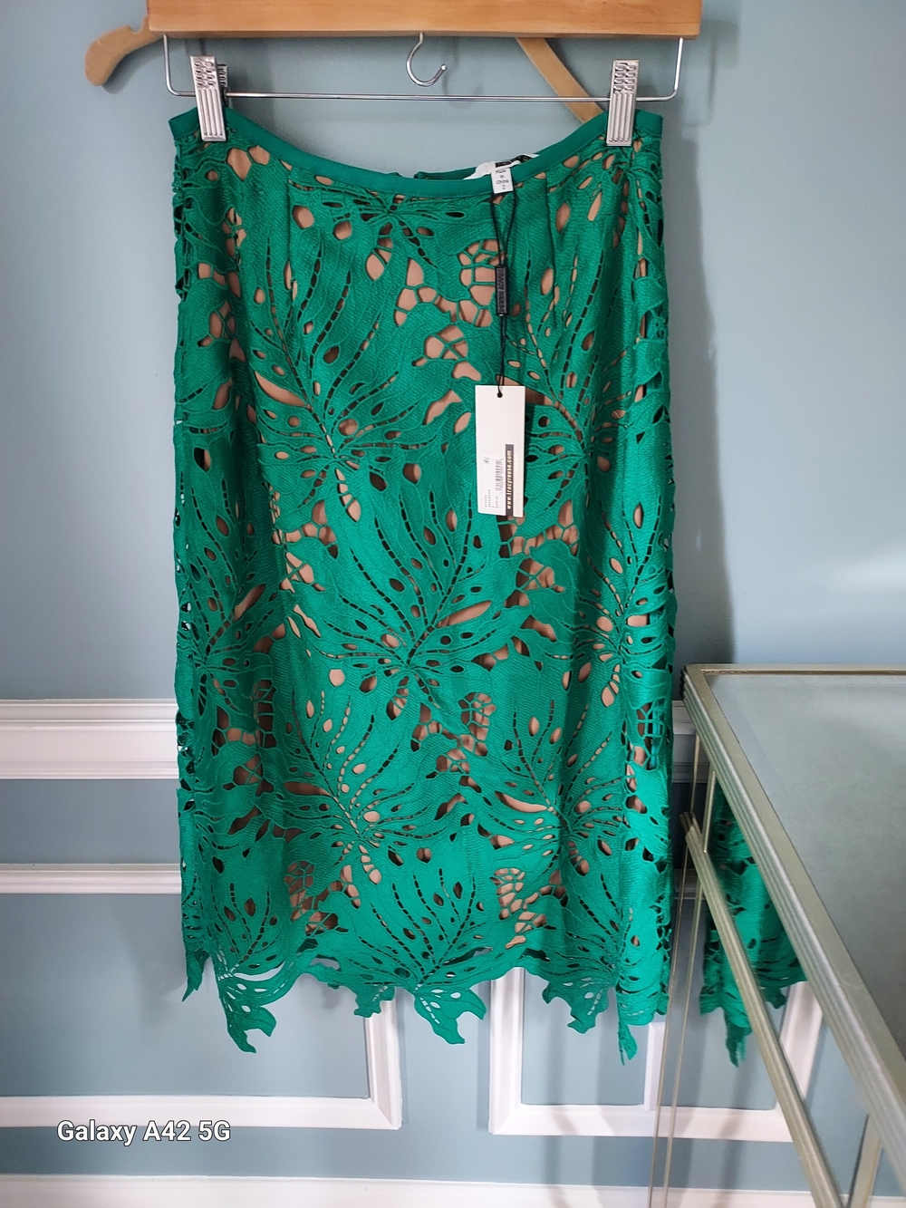 Tracy Reese Green Laser-Cut Midi Skirt